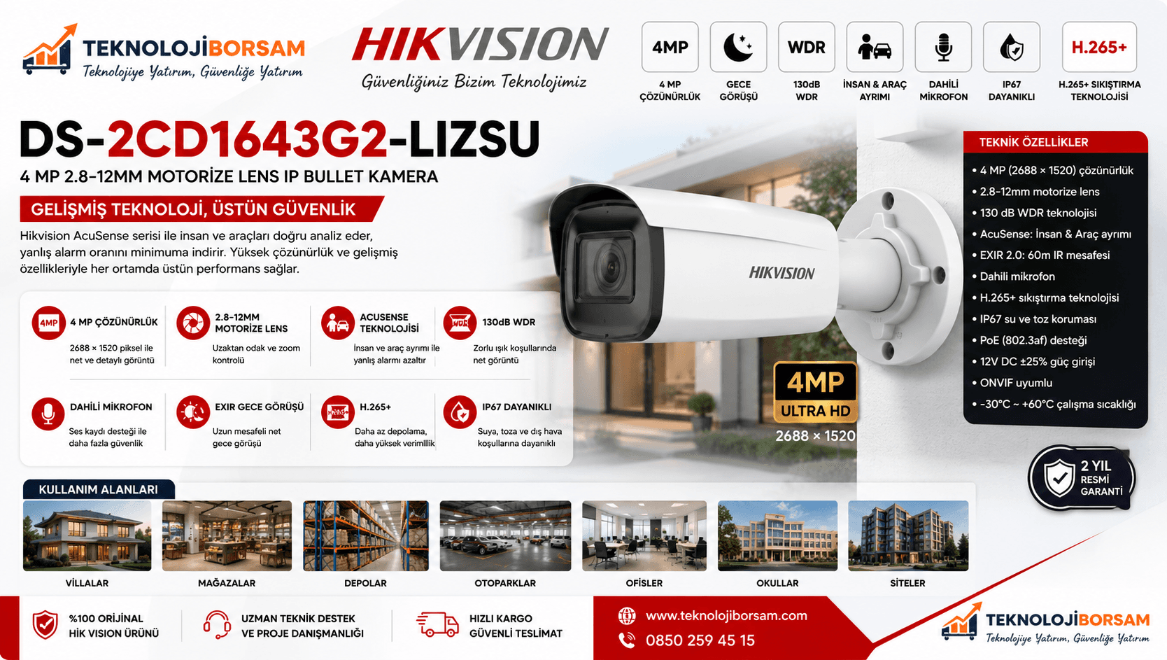 Hikvision DS-2CD1643G2-LIZSU 4 MP Motorize IP Bullet Kamera | Smart Hybrid Light, İnsan & Araç Algılama Rehberi (2026)