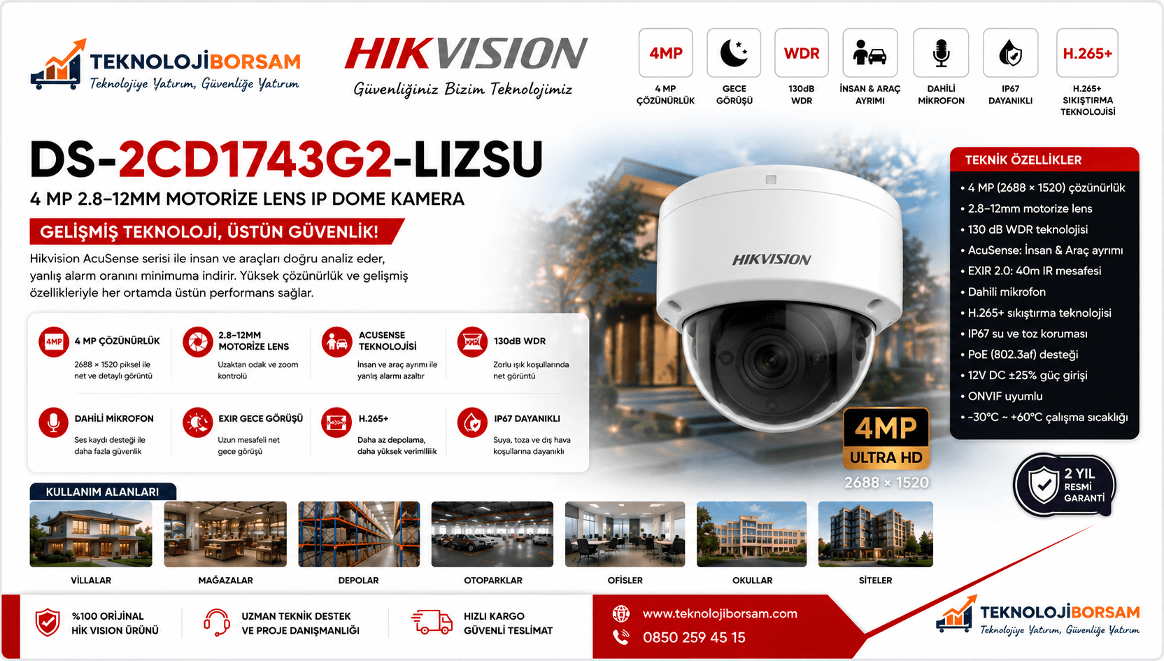 Hikvision DS-2CD1743G2-LIZSU 4 MP Motorize Dome IP Kamera | Smart Hybrid Light, İnsan & Araç Algılama Rehberi (2026)