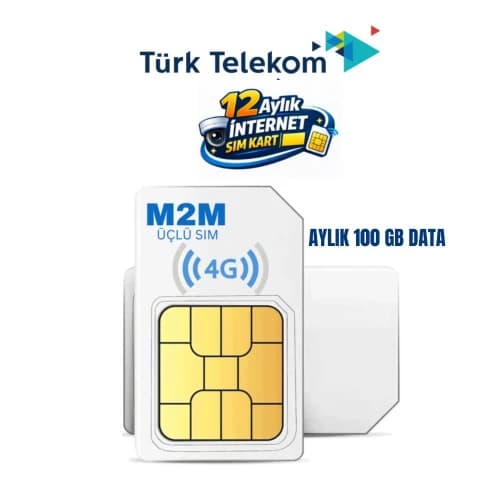 Türk Telekom 100GB Aylık Data Hattı – 12 Ay Geçerli 4G LTE SIM Kart | Kamera ve Router Uyumlu - Hikvision