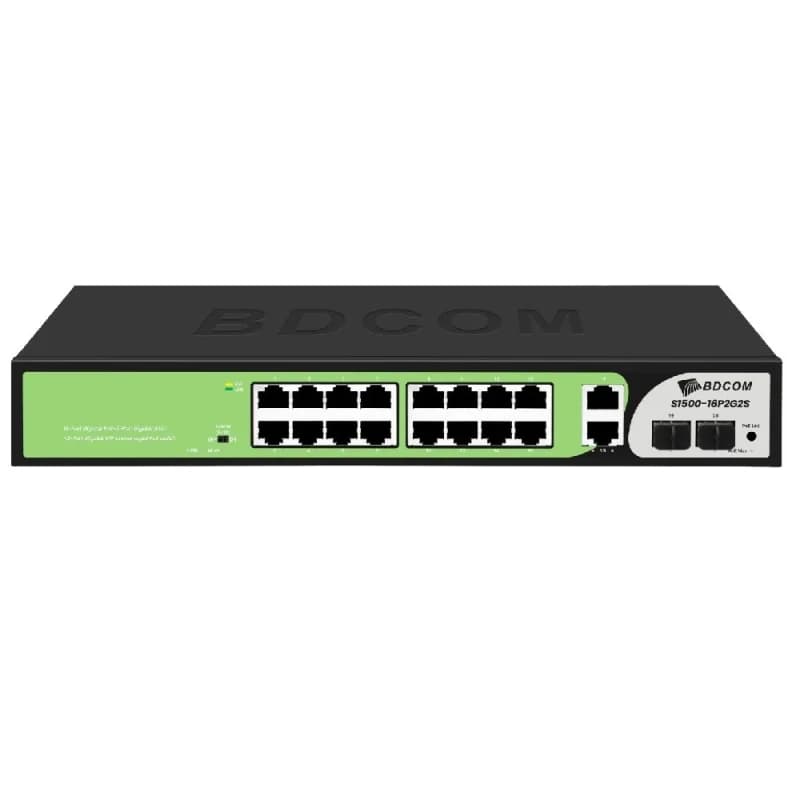 BDCOM S1500-16P2G2S 20 Port Gigabit PoE+ Switch (16 PoE + 2 Gigabit RJ45 + 2 Gigabit SFP, 185W, Yönetilemez) - POE SWITCH - Hikvision