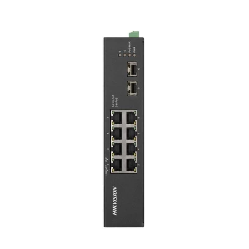 Hikvision DS-3T0510HP-E/HS 10 Port Gigabit Yönetilemez Hi-PoE Switch (8×PoE, 2×SFP, 110W PoE, 300m Extend, Endüstriyel Tip) - ENDUSTRIYEL SWITCH - Hikvision